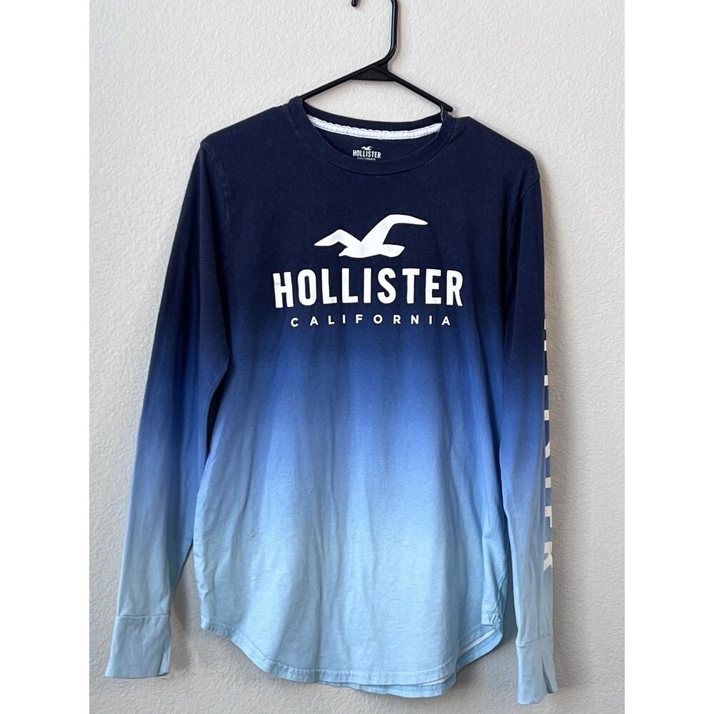 Hollister Men’s Long Sleeve Med T Blue Ombre Logo Tee